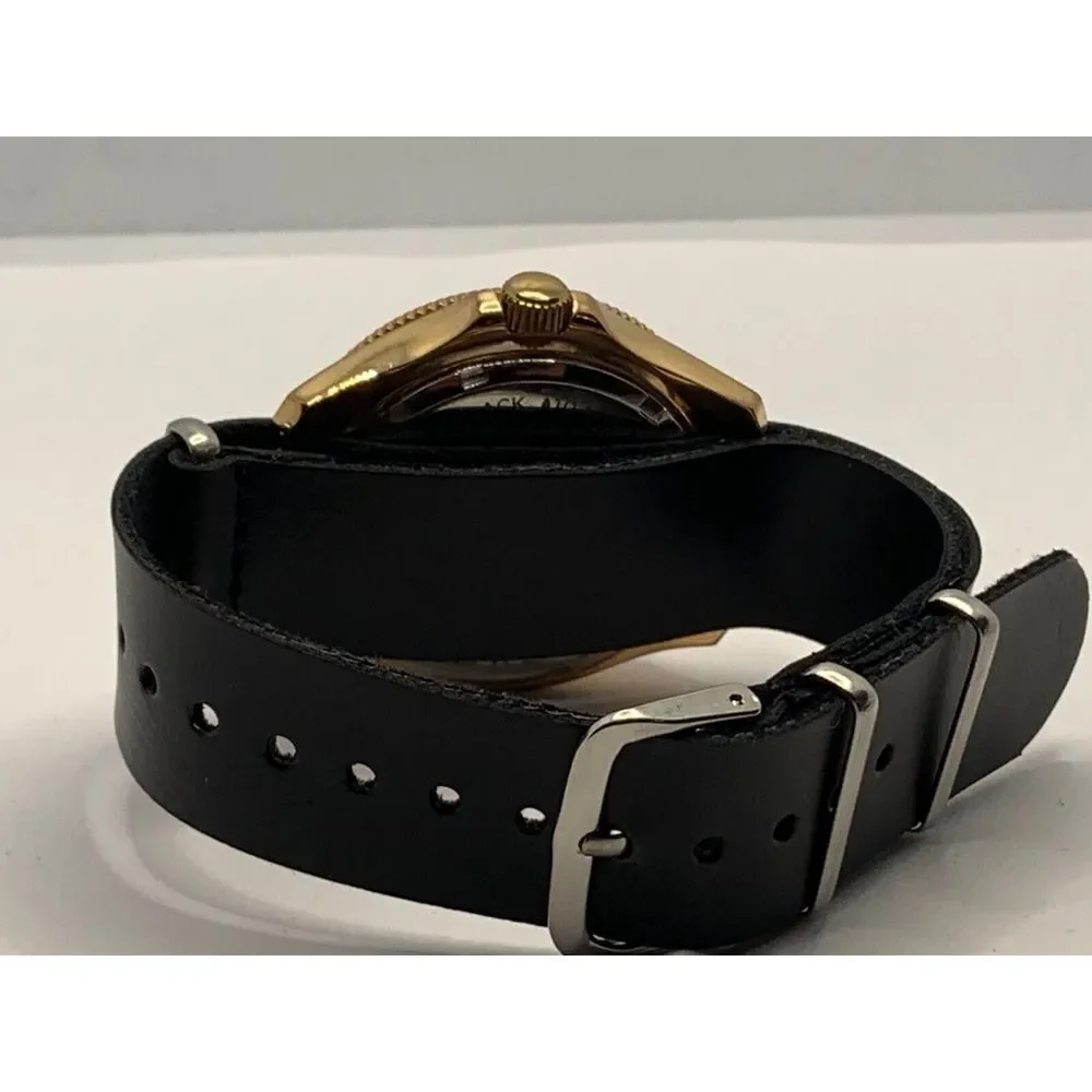 Fossil AM4616 Women's Black Leather Analog Beige Dial Quartz Wrist Watch RU263